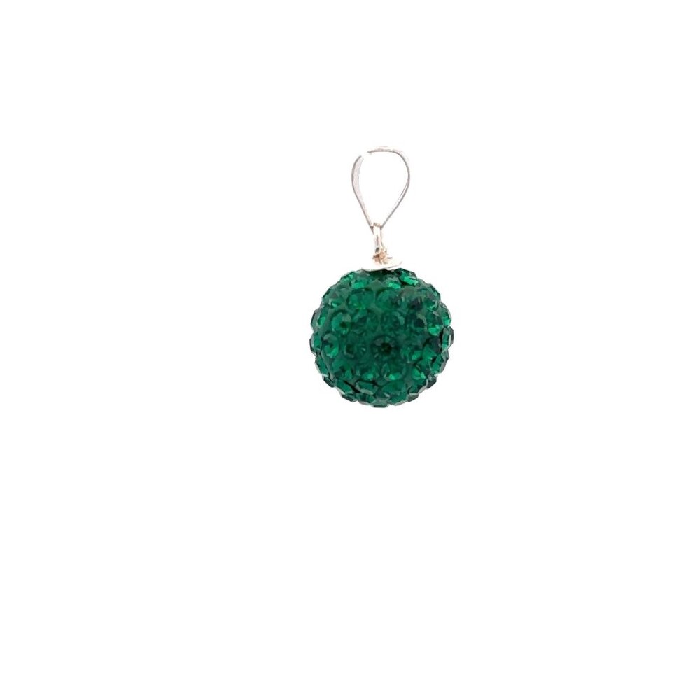 925 Sterling Silver Pendant Green Crystals Round Ball - Picture 4 of 5